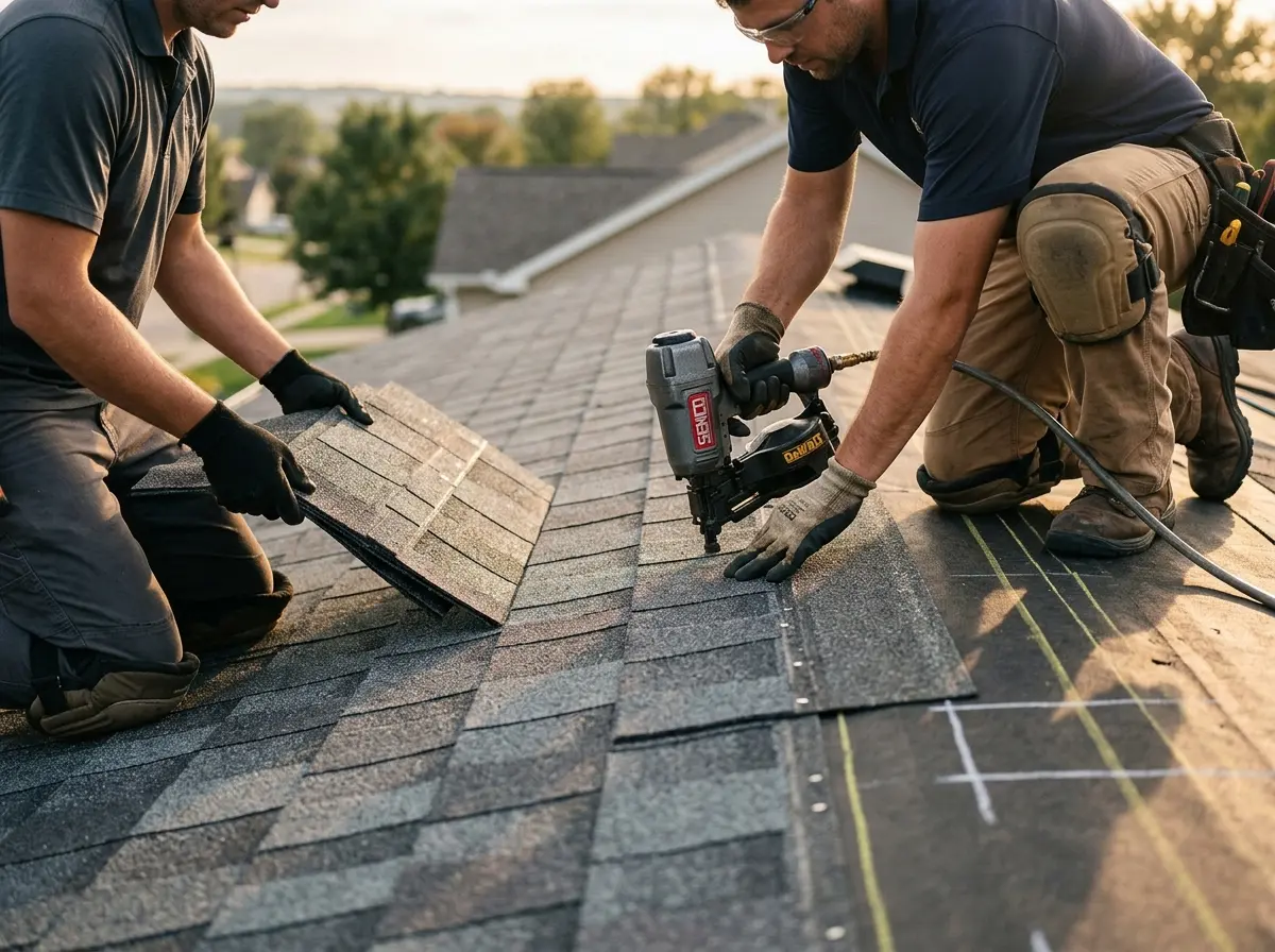 Professional roofer working on a residential roof in Kaneohe Base